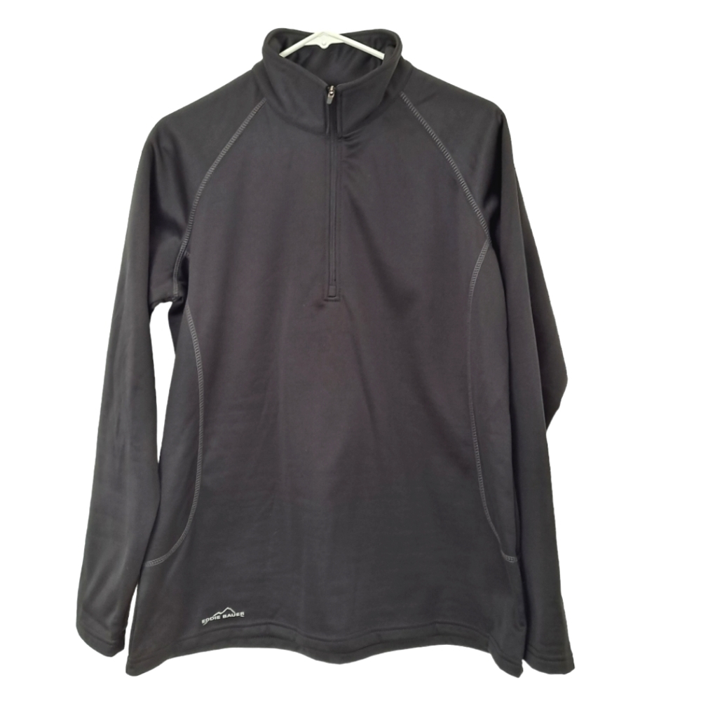 Eddie Bauer Women's Tech Performance Soft Black Fleece Lined 1/4 Zip Jacket Top